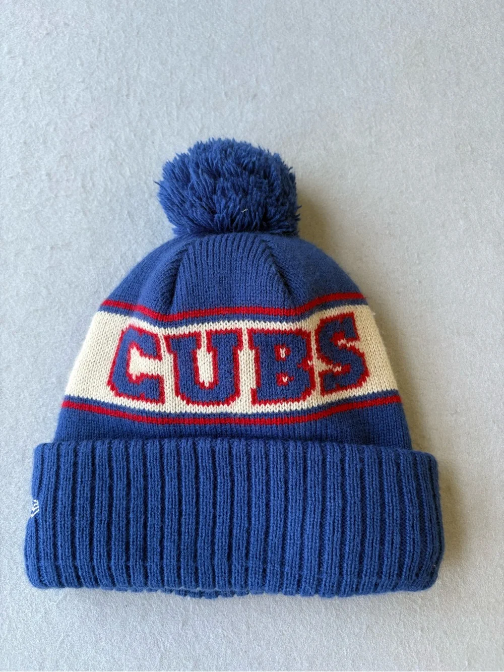 New Era Chicago Cubs Royal Blue Knit Pom Beanie with Red & White Accents